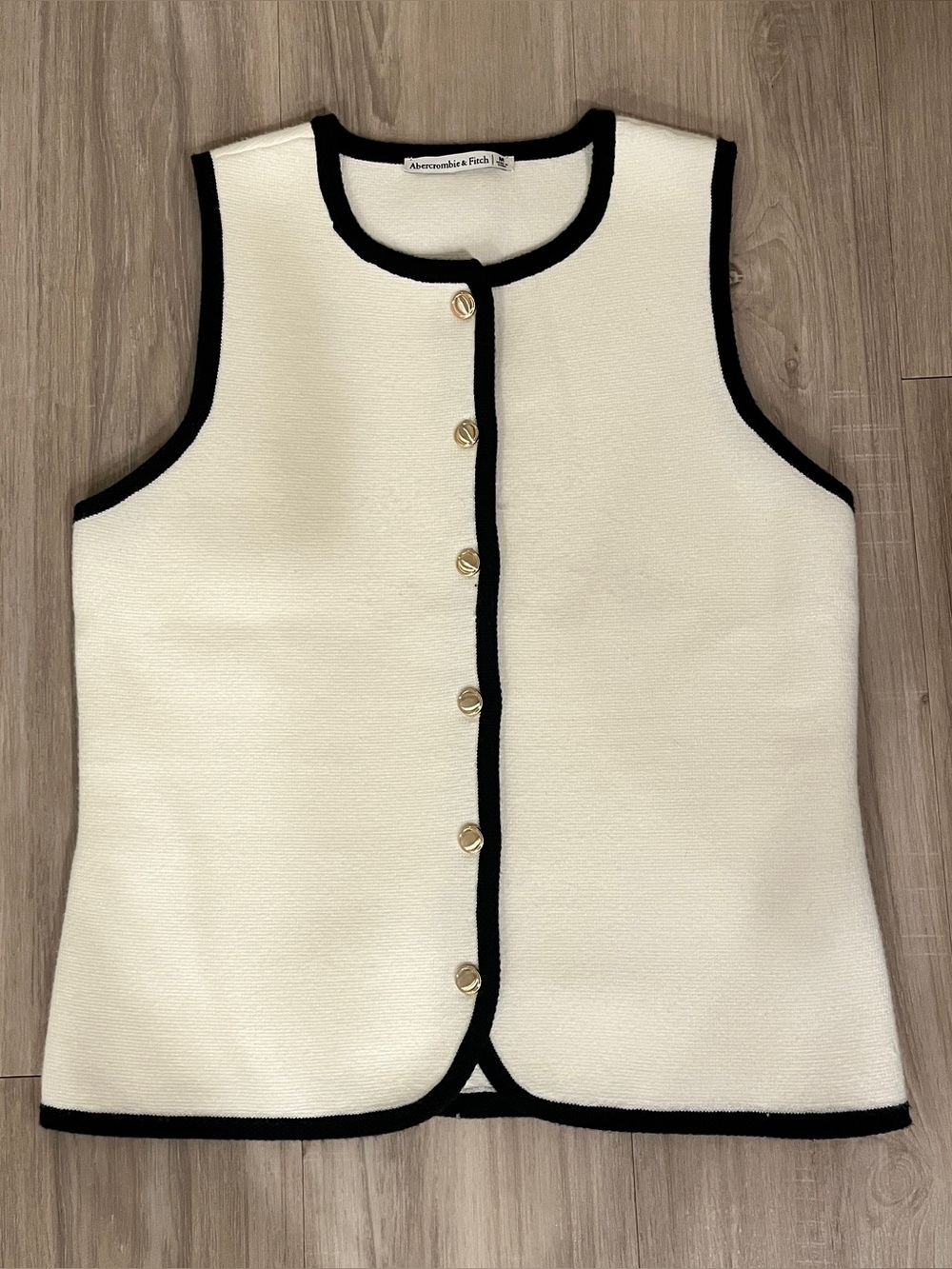 Abercrombie & Fitch Cream Sleeveless Button Vest with Black Trim